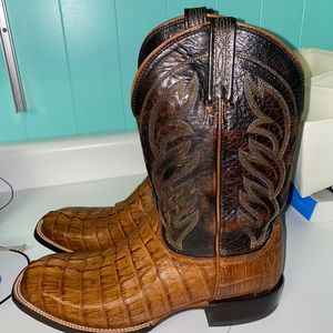 Twice worn Caiman Lucchese Boots. OP-$725. Brown/Tan. No box, just boot bags